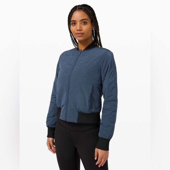 lululemon athletica Jackets & Blazers - Lululemon Non-Stop Bomber *Reversible Iron Blue  Black Sz 8 EUC, $148 PrimaLoft